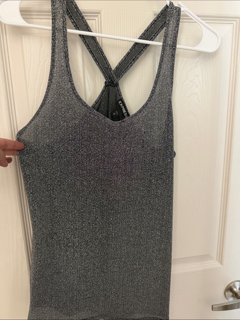 Express Metallic Silver and Black Crisscross Strap Camisole